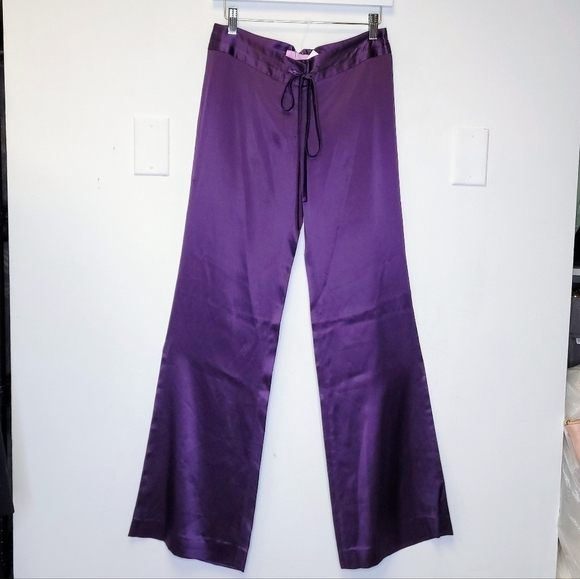Michelle Farmer Silk Charmeuse Pants In Plum Size X-Small - Picture 2 of 16
